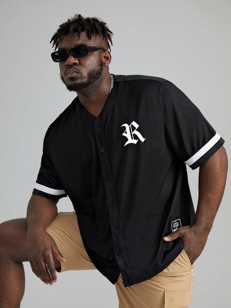 

extended sizes men letter graphic patched detail shirt e04c#, White;black