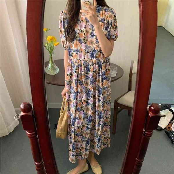 

casual dresses vintage florals chiffon office lady printing chic retro party short sleeves streetwear long es vestidos faml, Black;gray