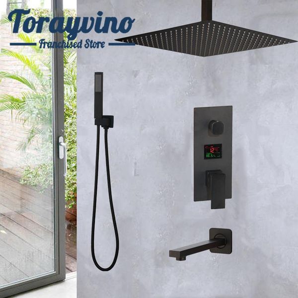 

constant temperature bathroom shower set brass black head & hand wall mounted sprayer cold water mixer tap sets