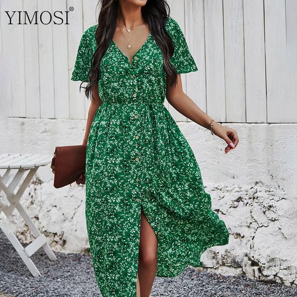 

vintage floral print women maxi dress ladies casual high waist v neck bohemian female split a line long sundress dresses, Black;gray