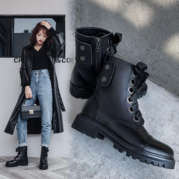 

boots 2021 winter high-end handmade custom first layer cowhide round toe, Black