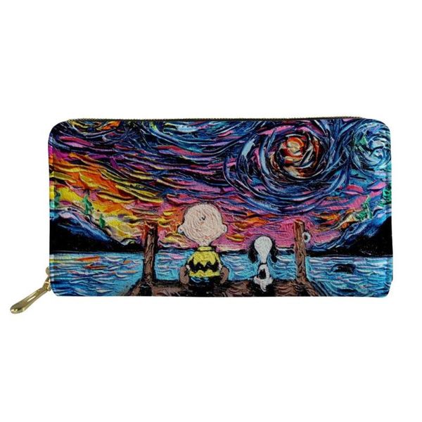 

wallets 2021 luxury women long art painting ladies purse card bag leather holder cartera mujer phone money drop, Red;black