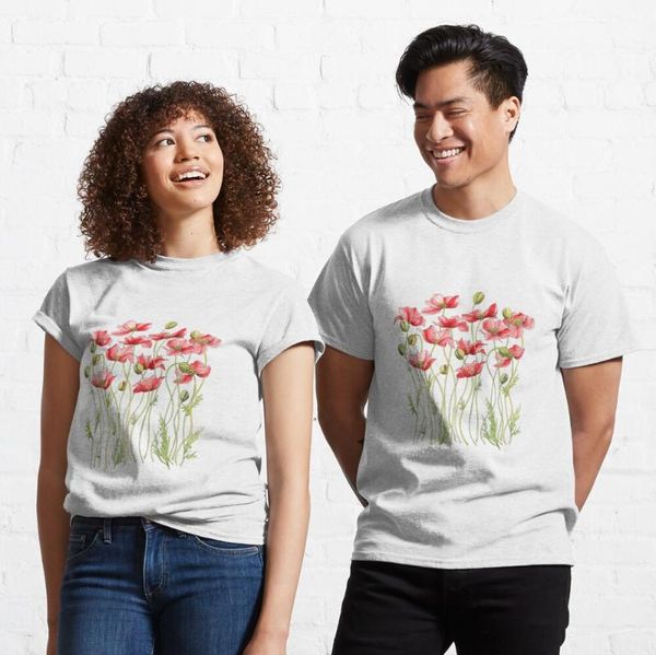 

women's t-shirt t shirt womenÂ red poppies, illustration classic, White