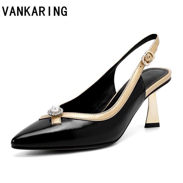 

women pumps genuine leather slingbacks high heels ladies pointed toe wedding party dress shoes black summer woman