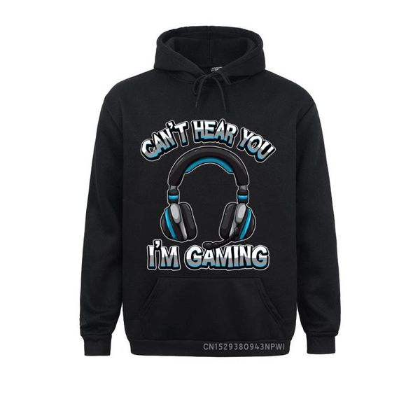 

men's hoodies & sweatshirts can't hear you i'm gaming gamer assertion video games pullover hoodie year day for men geek cloth, Black