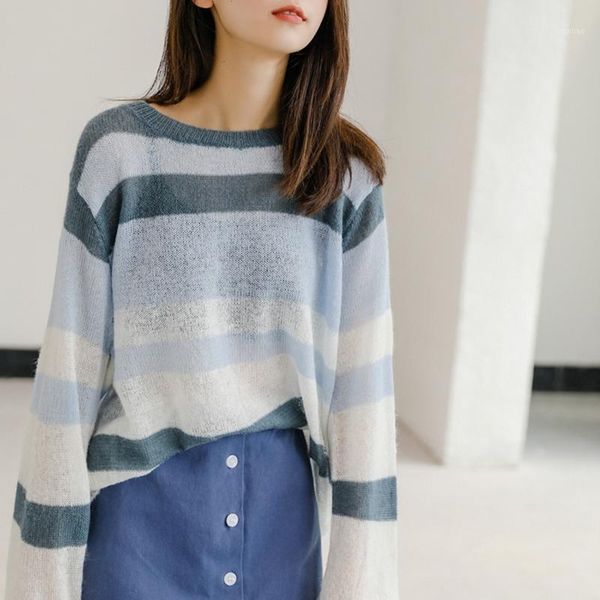 

women's sweaters striped women o neck full sleeve knitted pullovers autumn high elasticity loose knitwear, White;black