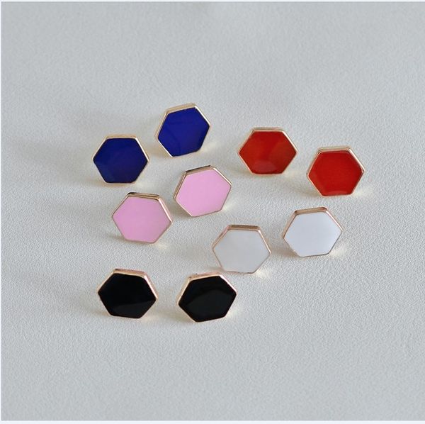 

oil drip ear stud gold plated heart round square earrings enameled studs, Golden;silver