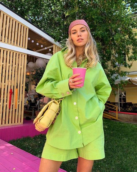 

women's tracksuits 2pcs women summer tracksuit solid color long sleeves single-breasted shirt + elastic waist loose shorts for girls 4, Gray