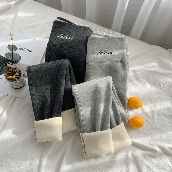 

cashmere leggings women wear high waist threaded autumn and winter plush thickened northeast ex-tra thick 1e-piece warm cotton pants, Black