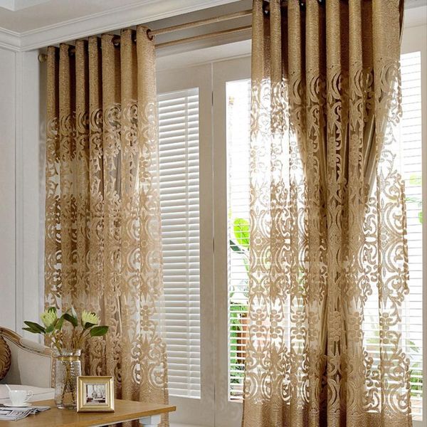 

gold hollow jacquard embroidery curtains luxurious europe voile for living room kitchen damask window drapes finished zh431e curtain &