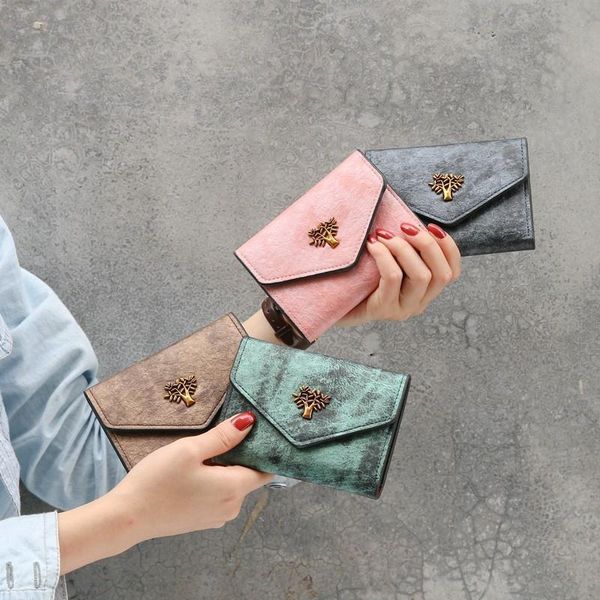 

fashion small female purse short lady tree snap fastener hasp clutch wallet solid vintage matte women, Red;black