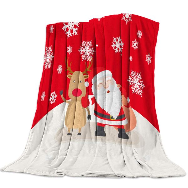 

Throw Blanket for Sofa Couch- Red Santa Claus Deer and Snowflake 39 x 49 Inche Flannel Bed Blanket Lightweight Microfiber Throw