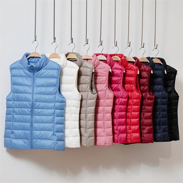 

spring autumn women white duck down vest coat ultra light down parka female sleeveless waistcoat plus size 3xl 210910, Black;white