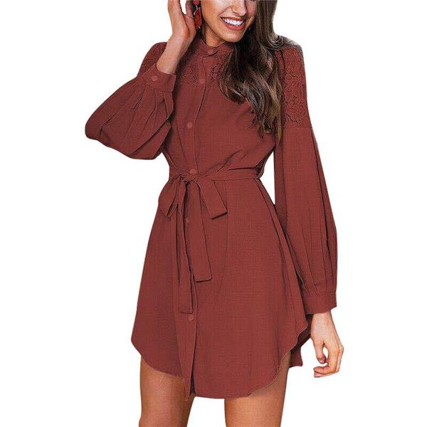 

casual dresses xingqing women's thigh-high dress lace long sleeve shirt with belt and buttons for autumn spring clothing vintage, Black;gray