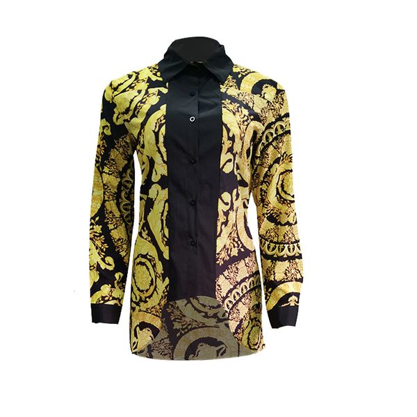 

blouses women gold flower printing sleeve shirt ladies collar button blouse womens p609 bg3k, White