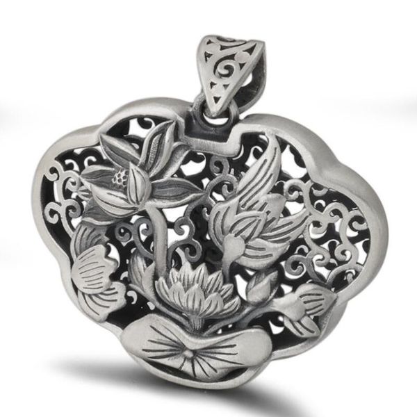 

pendants s990 silver fashion retro jewelry hollow lotus pendant (fgl), Black