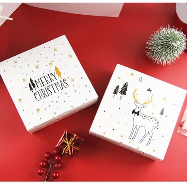 

gift wrap christmas box square elk tree merry year party handmade candy biscuit cookies chocolate packaging 20pcs