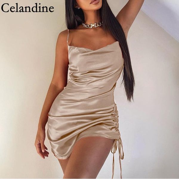 

celandine party spaghetti strap dress women ruched drawstring mini dresses ladies casual vestidos robe spring autumn 2021, Black;gray