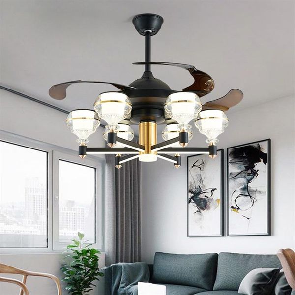 

ceiling fan with led light black remote control 220v 110v home decorative for living room bedroom restaurant fans