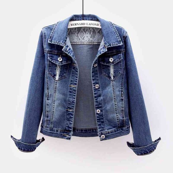 

women's jackets women lace short jeans jacket streetwear spring autumn long sleeve slim stretch denim coat female wild basic 0fp5, Black;brown