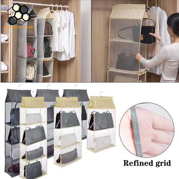 

handbag three-dimensional hanging wardrobe storage bag gauze mesh boxes & bins