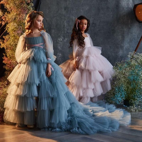 

girl's dresses luxury high low flower girl for wedding tiered skirts little girls birthday party dress christmas first communion gowns, Red;yellow