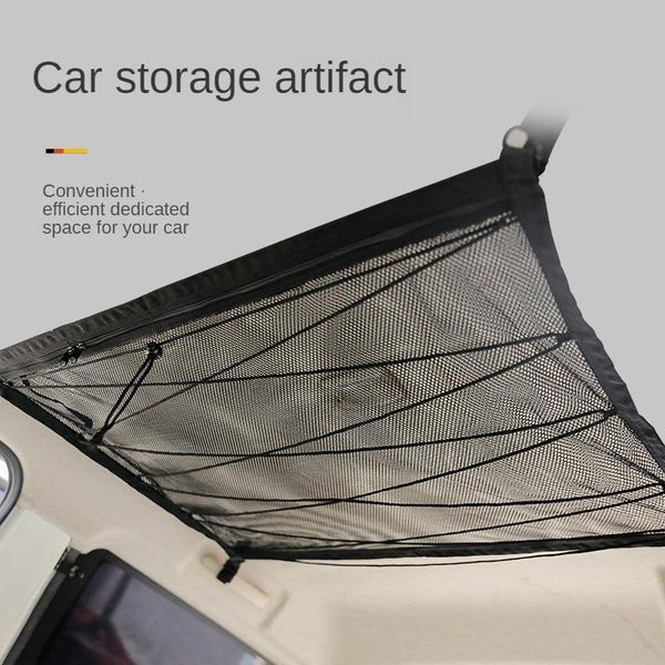 

car organizer supplies storage bag double zipper net roof ceiling pocket