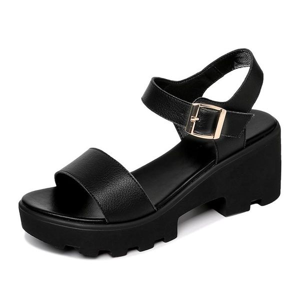 

sandals casual comfortable all-match hollow elastic band buckle trifle bottom women's solid color plus size 4041 women, Black