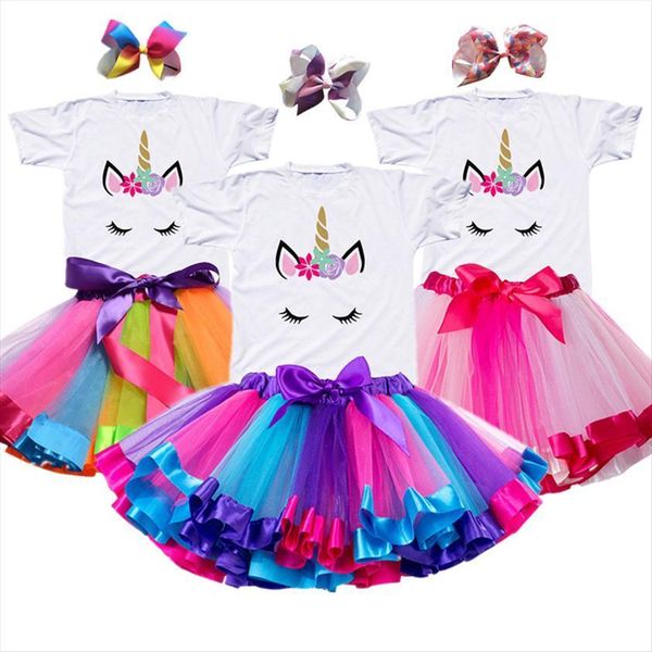 

girls children summer unicorn girl dress tutu kids princess rainbow vestido birthday party fancy costume, Red;yellow