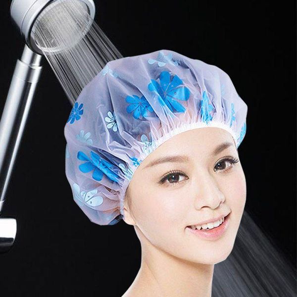 

shower caps fashion waterproof cap dot bath hair cover hat bathroom products wide elastic band color random drop