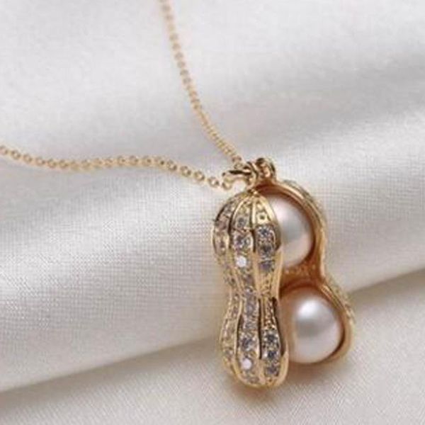 

pendant necklaces simulated pearl peanut short style necklace trendy plant accessories neck chain design women jewelry, Silver