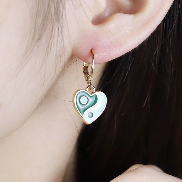 

dangle & chandelier vintage handmade earring heart pendant dome earring colorful tai chi yin yang earrings retro metal alloy for gift earrin, Silver