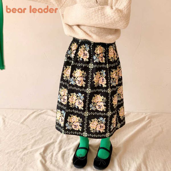 Bärenführer Mädchen Blumen Mode Röcke Frühling Herbst Kinder Baby Koreanische Stil Kleider Prinzessin Vintage Kleidung für 1-7Y 210708