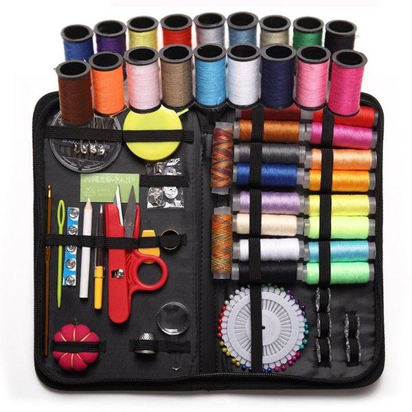 

sewing kit 138 pieces for premium supplies, needles, assorted color threads, scissor, measure tape ect, suit t notions & tools, Black