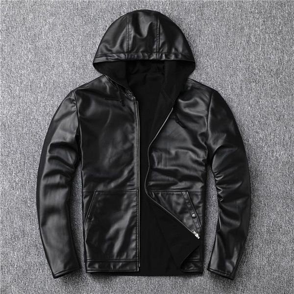 

men's leather & faux plus size mens thicker genuine coat winter warm outdoor jacket woolen sheepskin jackets quality biker, Black