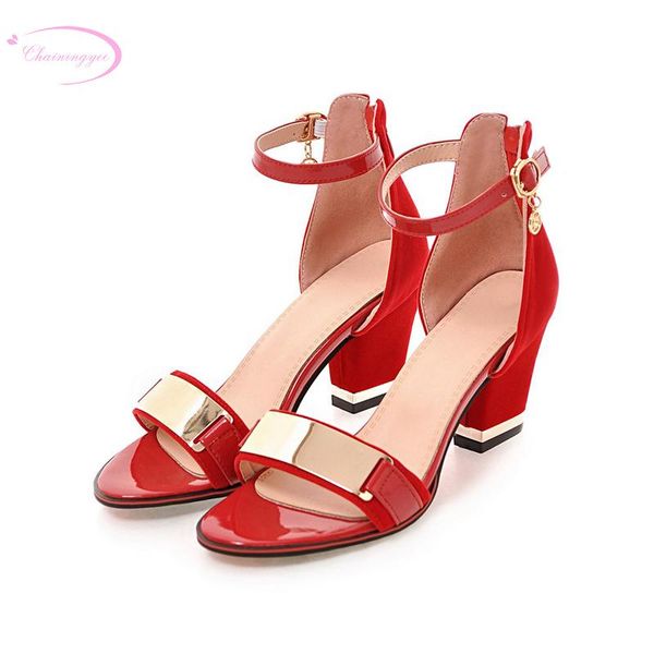 

chainingyee sweet leisure style comfortable summer cool sandals fashion metal decoration buckle high-heeled women's shoes, Black