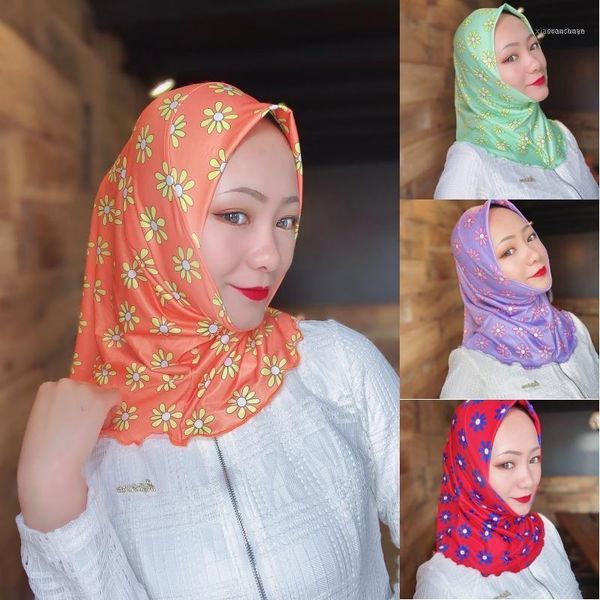 

ethnic clothing muslim ladies hedging cap islamic headscarf flower pattern hijab arab scarf smooth fabric hat elasticity dust windproof1, Red
