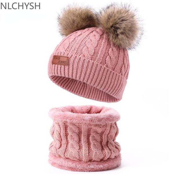 

hats, scarves & gloves sets cute hat scarf set beanie cap children's hats girls fake ball pompon twist plush keep warm winter knitted s, Blue;gray