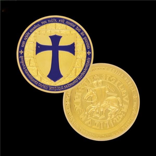 

souvenir coins red element ancient belief catholic paladin knight templar crusader silver plated silver 999 commemorative coin collectibles
