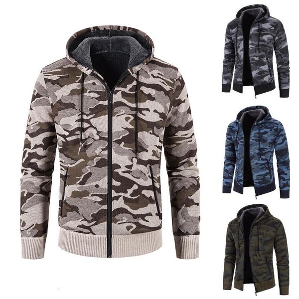 

men's trench coats autumn and winter men jacket coat long sleeved plus velvet camouflage hooded sweater cardigan jaqueta masculina, Tan;black