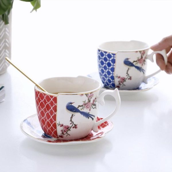 

cups & saucers lrregular ceramic espresso cup saucer afternoon tea creative porcelain coffee for gift home supplies flower and bird