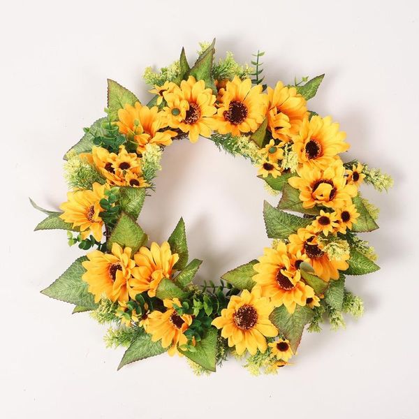 

decorative flowers & wreaths warm style artificial flower wreath garland with yellow sunflower and green leaves front door window wedding de