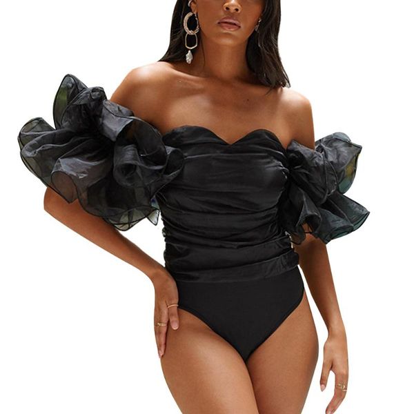 

women's jumpsuits & rompers womens off shoulder sleeveless bodysuit blouse stretch leotard jumpsuit, Black;white