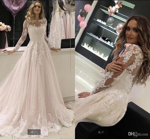 

robe de mariee 2021 white tulle a line wedding dress beaded lace appliques court train long sleeve corset bridal gowns modest muslim women s