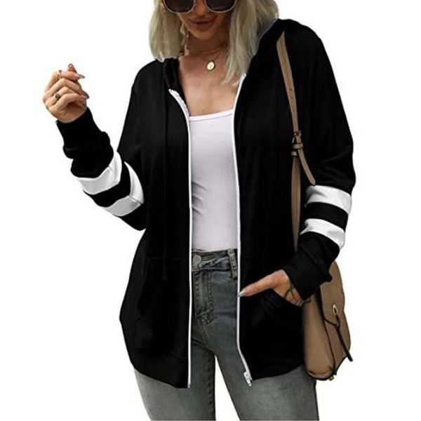 

women's hoodies & sweatshirts autumn winter zip up hoodie women zipper hooded sweatshirt warm thicken for black pocket 2021