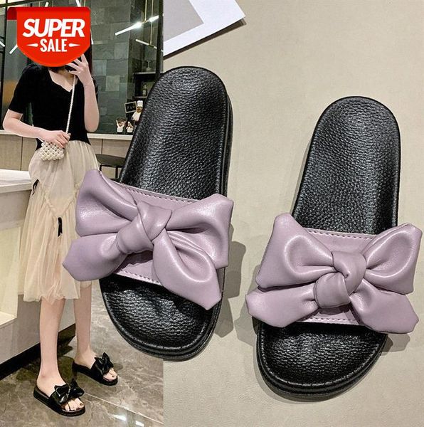 

korean women's parent-child big bow flat slippers casual soft and comfortable #he43, Black