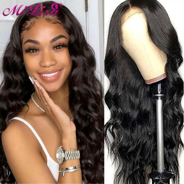 

13x6 lace front human hair wigs brazilian body wave wig 13x4 frontal pre plucked long closure, Black;brown
