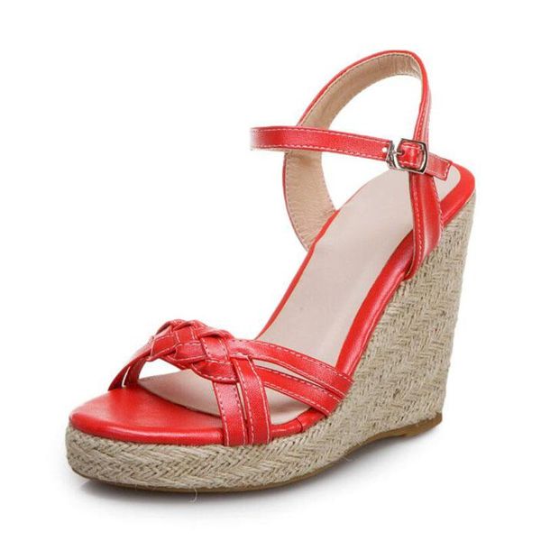 

summer straw rope wedges sandals women platform peep toe high heels fashion ladies casual wedge shoes black red