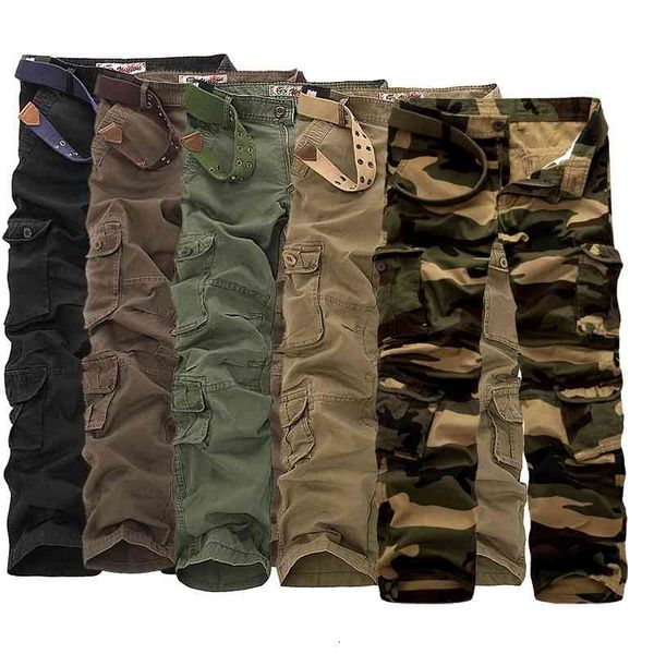 

men's pants military tactical multi-pocket washed overalls loose cotton male cargo for trousers casual ds68, Black