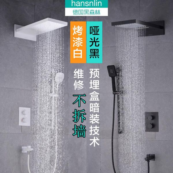 

bathroom black thermostatic shower faucet rain mixer combo set wall mounted waterfall rainfall head system sets